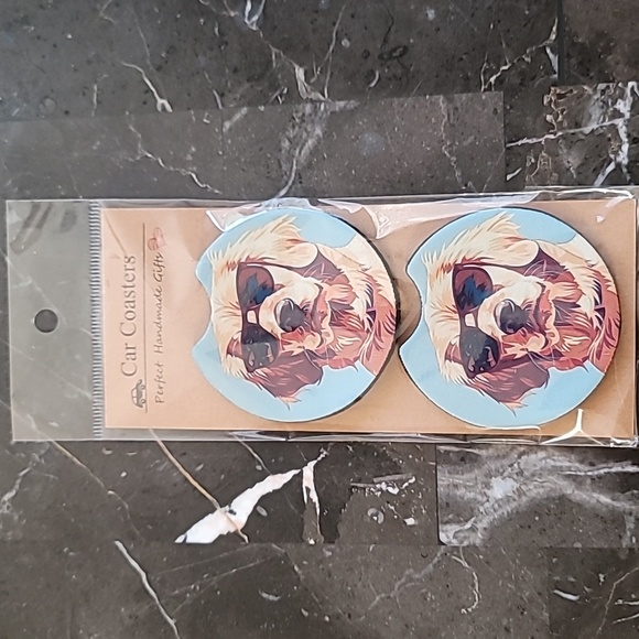 Dog With Sunglasses Handmade Reuseable Neoprene Set of 2 Cup Holder Car Coasters - Picture 4 of 4